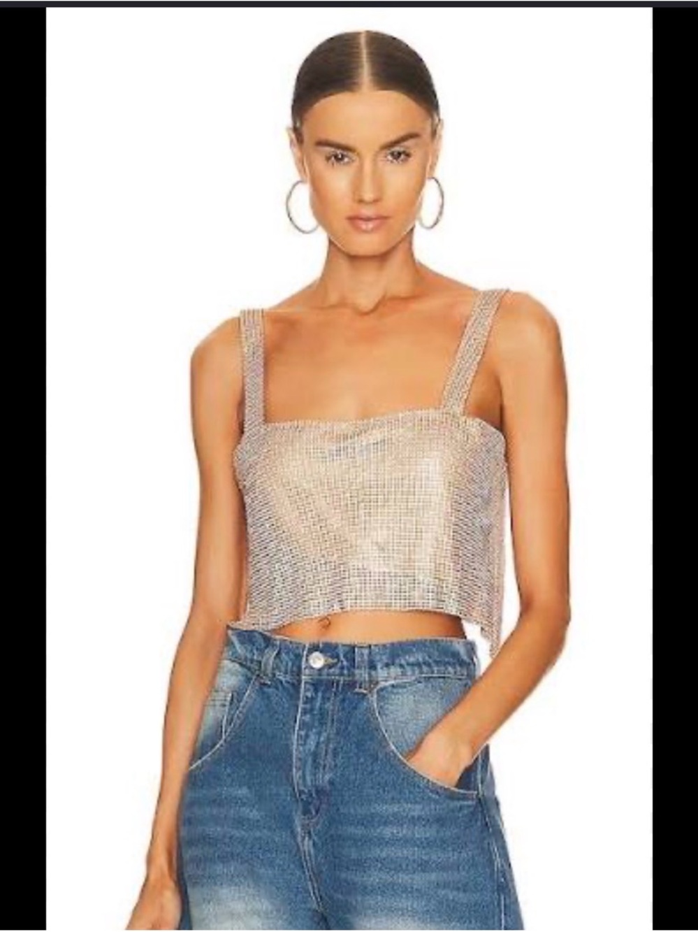 Rhinestone Mesh Crop Top in Silver